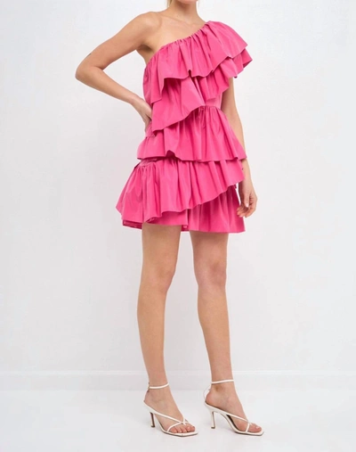 Shop Endless Rose One-shoulder Ruffled Mini Dress In Pink
