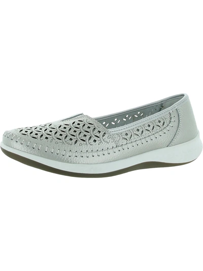 Shop Wanderlust Pansy Womens Leather Slip On Loafers In Silver