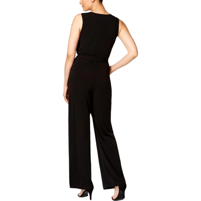 Shop Ny Collection Petites Womens Matte Jersey V-neck Jumpsuit In Black