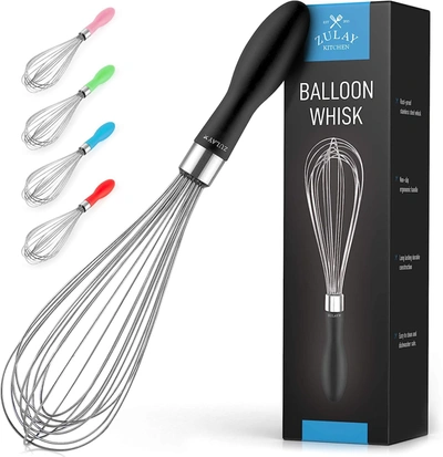 Zulay Kitchen Balloon Stainless Steel Whisk With Soft Silicone Handle (12 Inch) In Black