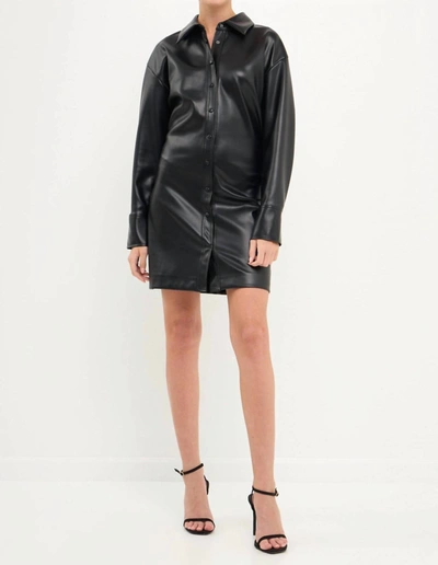 Shop English Factory Faux Leather Cinched Mini Dress In Black