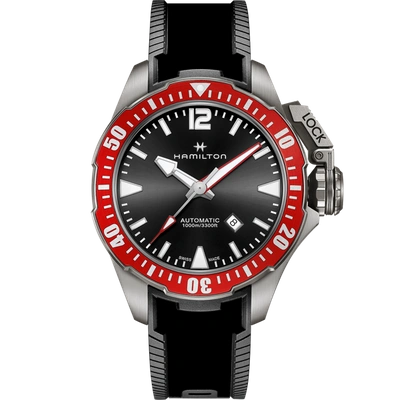 Shop Hamilton Men's H77805335 Khaki Navy Frogman 46mm Automatic Watch In Black
