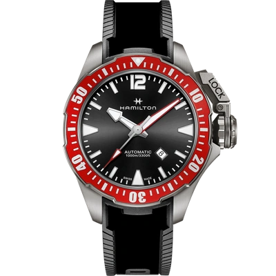 Hamilton Men's H77805335 Khaki Navy Frogman 46mm Automatic Watch In Black