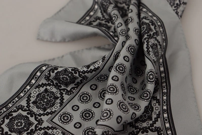 Shop Dolce & Gabbana Patterned Square Mens Handkerchief Silk Men's Scarf In Grey