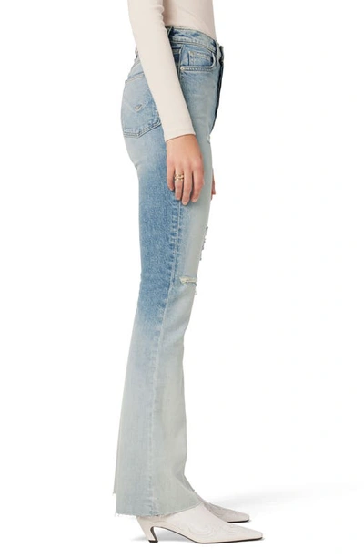 Hudson Faye Ripped Ultra High Waist Raw Hem Flare Organic Cotton Jeans In Bleach Dip