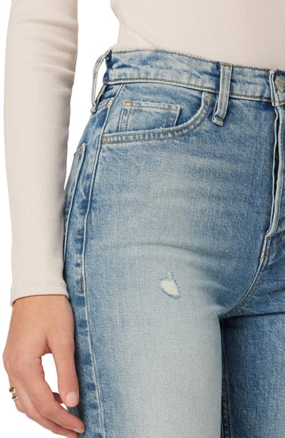 Hudson Faye Ripped Ultra High Waist Raw Hem Flare Organic Cotton Jeans In Bleach Dip