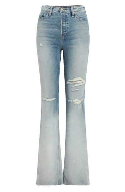 Hudson Faye Ripped Ultra High Waist Raw Hem Flare Organic Cotton Jeans In Bleach Dip