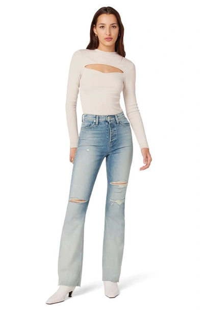 Hudson Faye Ripped Ultra High Waist Raw Hem Flare Organic Cotton Jeans In Bleach Dip