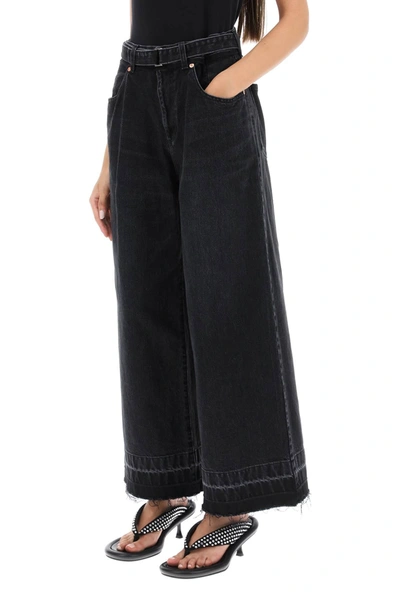 Shop Sacai Belted Baggy Jeans