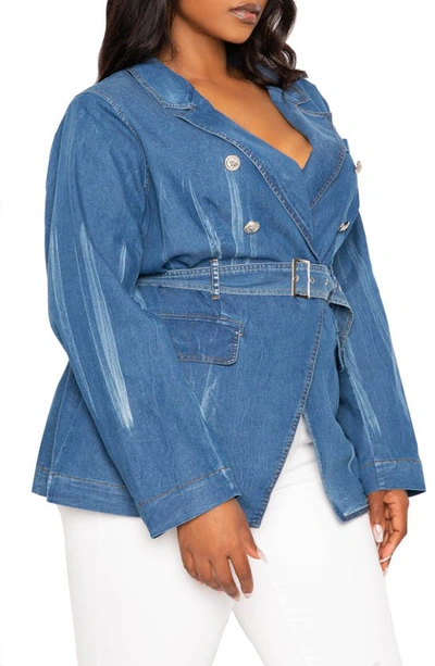 Buxom Couture Double Breasted Denim Jacket In Denim