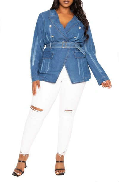 Buxom Couture Double Breasted Denim Jacket In Denim