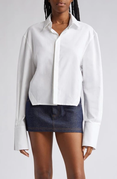Shop K.ngsley Gender Inclusive Vincent Open Back Button-up Shirt In White