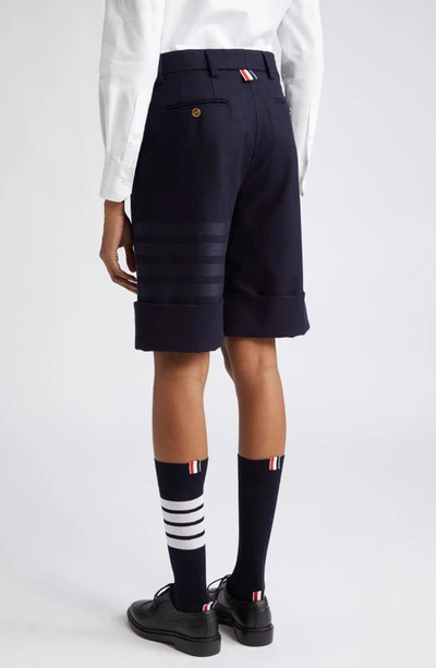 Shop Thom Browne Tonal 4-bar Wool & Cashmere Flannel Shorts In Navy