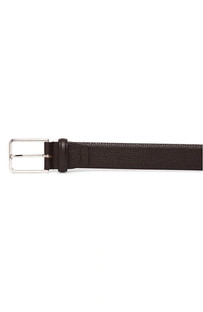 Santoni Men's Rectangle Buckle Grained Leather Belt In Brown