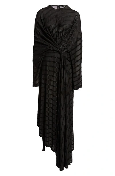 Shop Balenciaga Bb Tie Front Long Sleeve Dress In Black