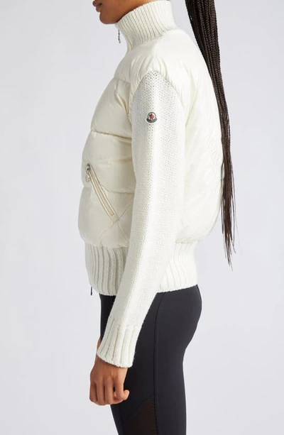 Shop Moncler Mixed Media Quilted Down Cardigan In White