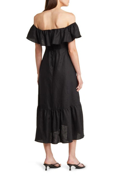 Shop Reformation Baela Ruffle Off The Shoulder Linen Dress In Black
