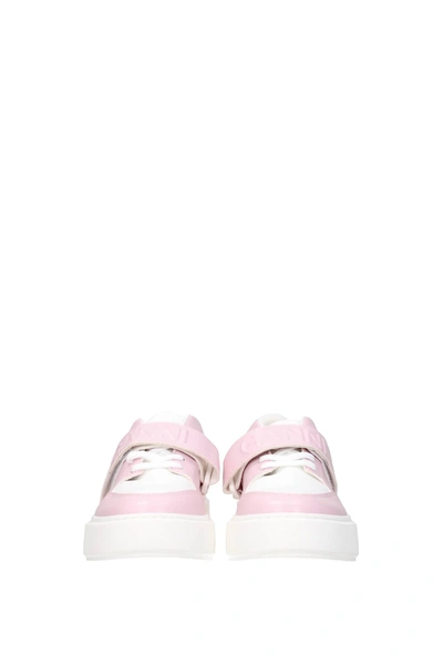 Shop Ganni Sneakers Leather White In Pink