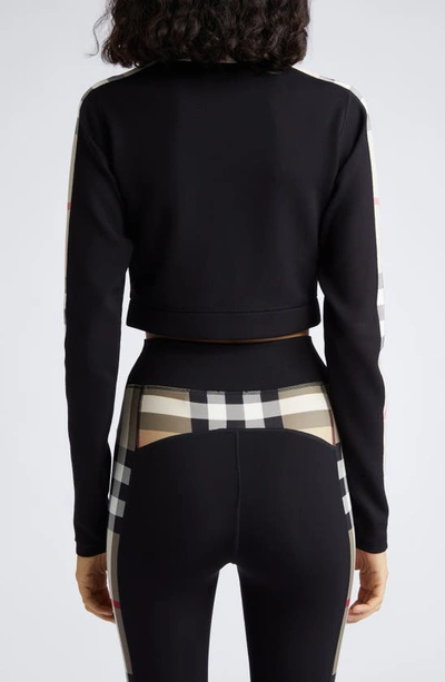Shop Burberry Cynthia Crop Check Panel Front Zip Top In Black