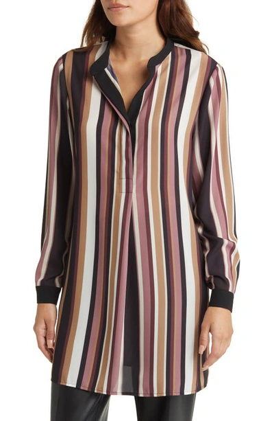 Anne Klein Stripe Tunic Top In Rose Stone Multi