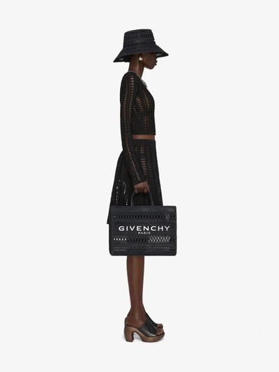 Shop Givenchy Women G-tote Media In Rafia Intrecciata In Black