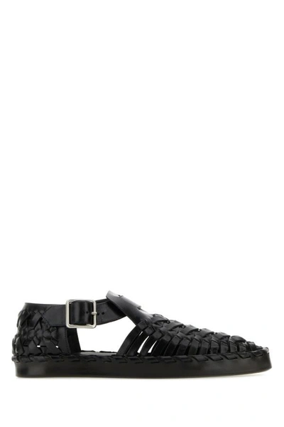Shop Jil Sander Woman Black Leather Sandals