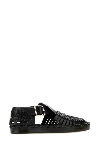 Shop Jil Sander Woman Black Leather Sandals
