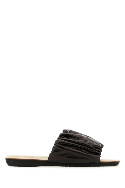 Shop Jil Sander Woman Dark Brown Leather Slippers