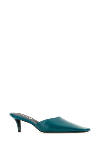 Shop Jil Sander Woman Teal Green Leather Mules In Blue