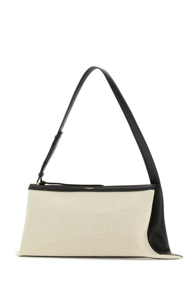 Jil Sander Two-tone Canvas And Leather Medium Empire Shoulder Bag In Multicolor
