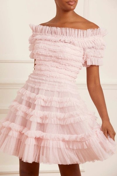 Shop Needle & Thread Lisette Ruffle Off Shoulder Micro Mini Dress In Pink