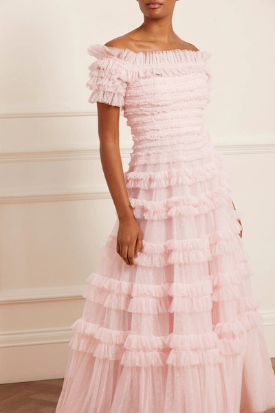 Shop Needle & Thread Lisette Ruffle Off Shoulder Gown In Pink