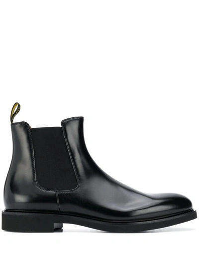 Doucal's Polished Leather Ankle Boots With Elastic Side Panels In Black