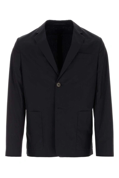 Prada Structured Cotton Blazer With Notch Lapels In Blue