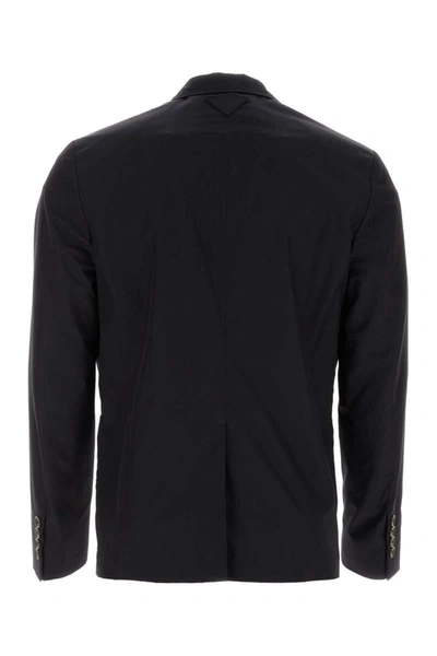 Prada Structured Cotton Blazer With Notch Lapels In Blue