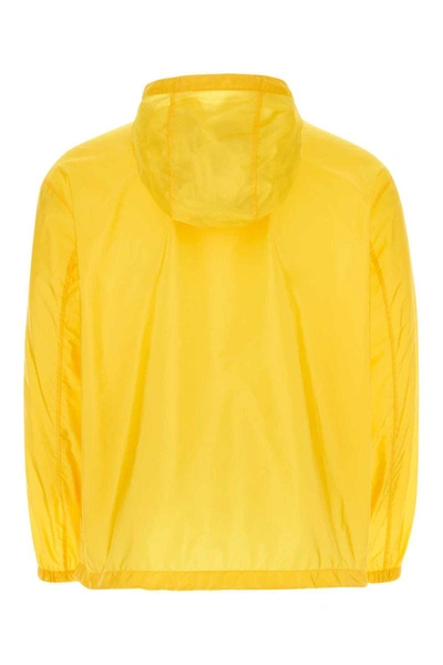 Prada Hooded Nylon Windbreaker With Elasticated Cuffs And Hem In Yellow