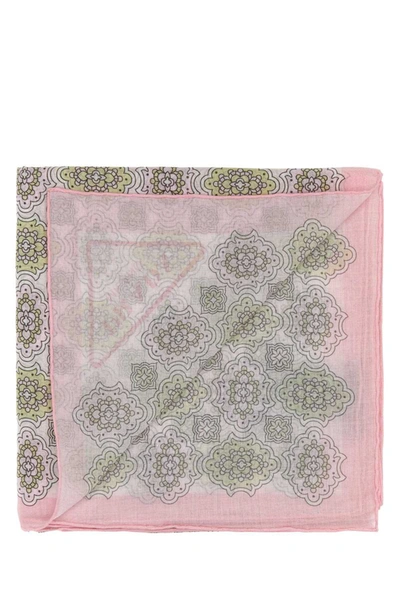 Prada Patterned Cotton Scarf With Fringed Edges In Printed