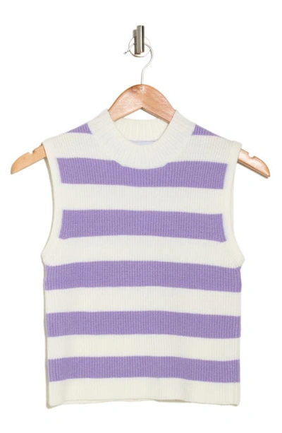 Striped Mock Neck Sweater Vest In Ivory/ Lavender