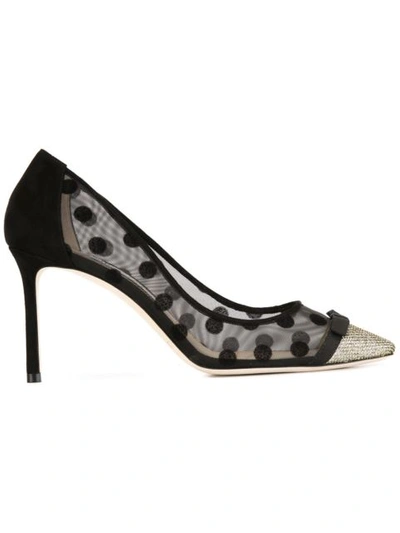 Jimmy Choo Dorothy 60 Lamé Glitter And Polka Dot Mesh Pointy Toe Pumps In Light Bronze/black