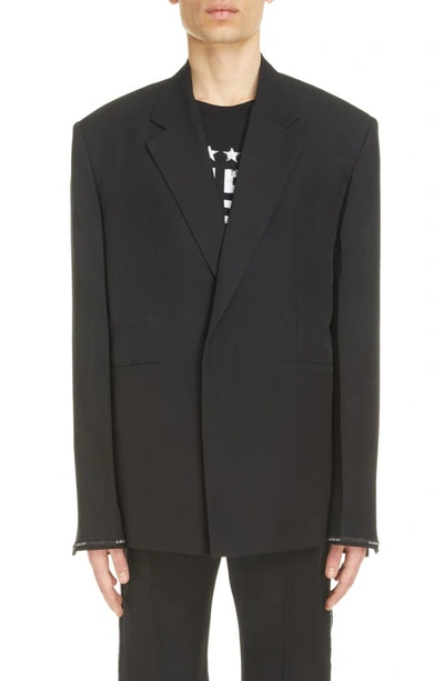 Shop Givenchy Logo Tape Oversize Virgin Wool Jacket In Black