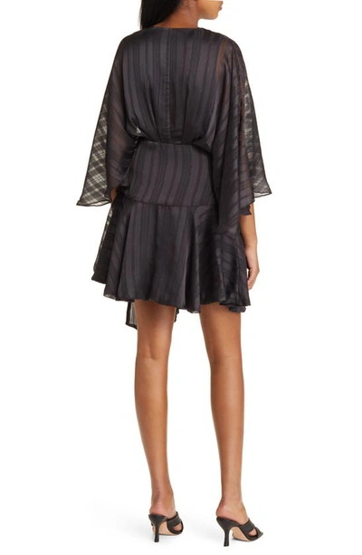 Shop Btfl-life Vonda Stripe Jacquard Long Sleeve Satin Minidress In Soft Black