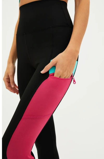 Shop Beach Riot Tammy Colorblock High Waist Zip Pocket Leggings In Tidal Colorblock