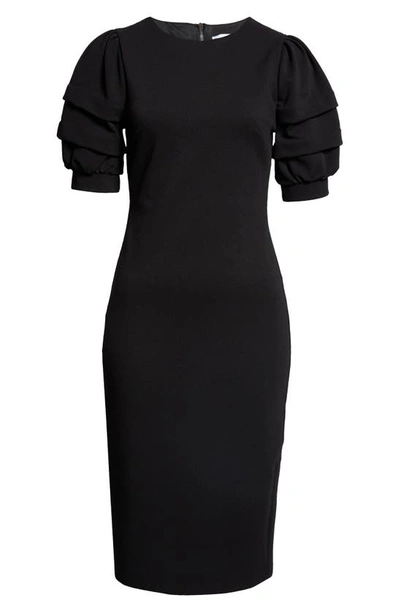 Shop Max Mara Peonie Puff Sleeve Twill Jersey Dress In Black