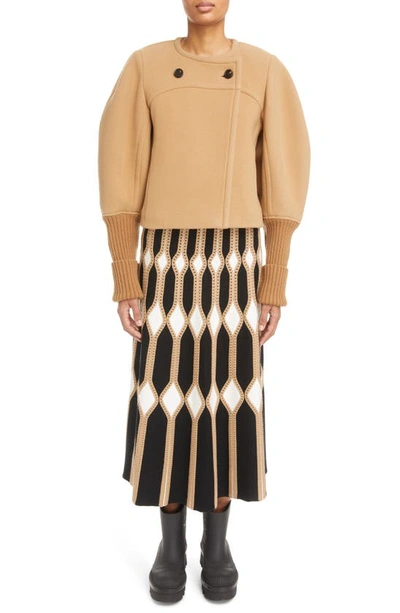 Shop Chloé Iconic Bishop Sleeve Wool Blend Jacket In 26a-worn Brown
