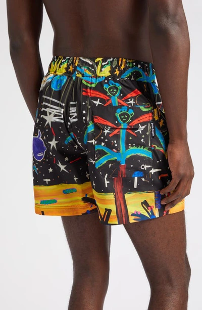 Shop Palm Angels Starry Night Swim Trunks In Black Multicolor