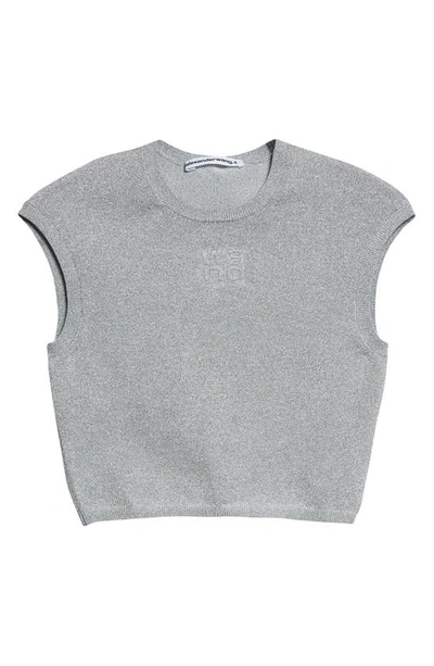 Shop Alexander Wang Shimmer Crop Sweater In 046 Silver
