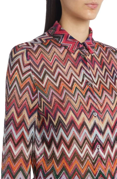 Shop Missoni Metallic Zigzag Button-up Shirt In Dark Pink/ Black Base