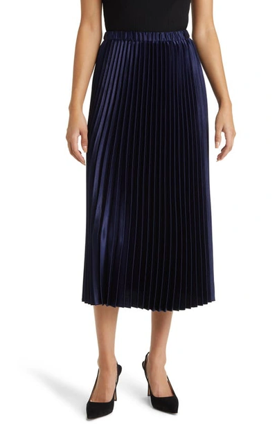 Shop Anne Klein Pleated Satin Skirt In Distant Mountain