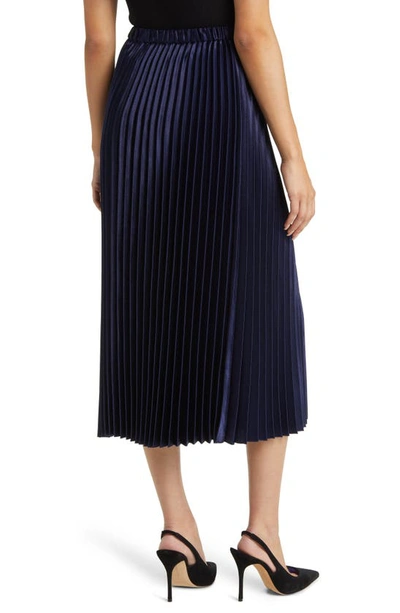 Shop Anne Klein Pleated Satin Skirt In Distant Mountain