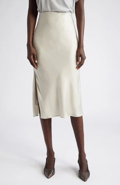 Shop Brunello Cucinelli Soft Satin Midi Skirt In C200-marble